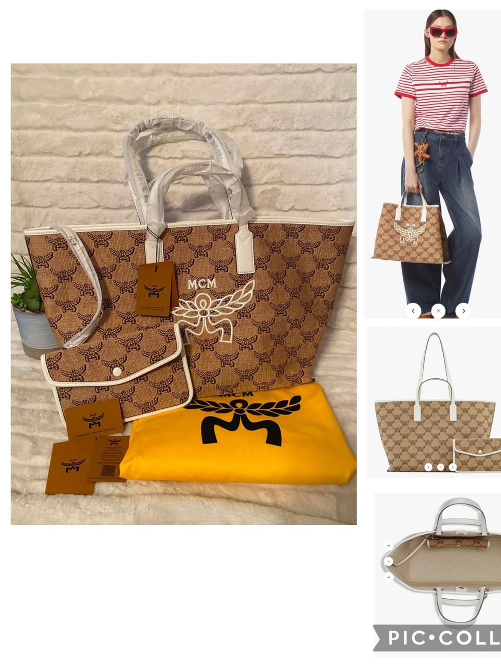✨🆕✨Brand New MCM Himmel Shopper In Lauretos Raffia Jacquard Tote Bag